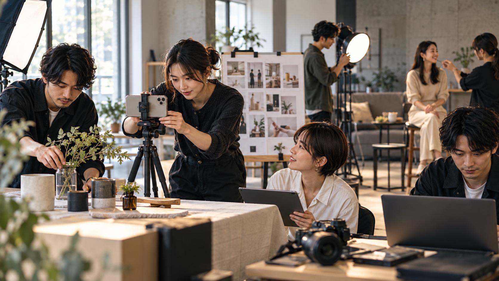 月1回の撮影日に複数のSNS動画をまとめて制作するチーム
