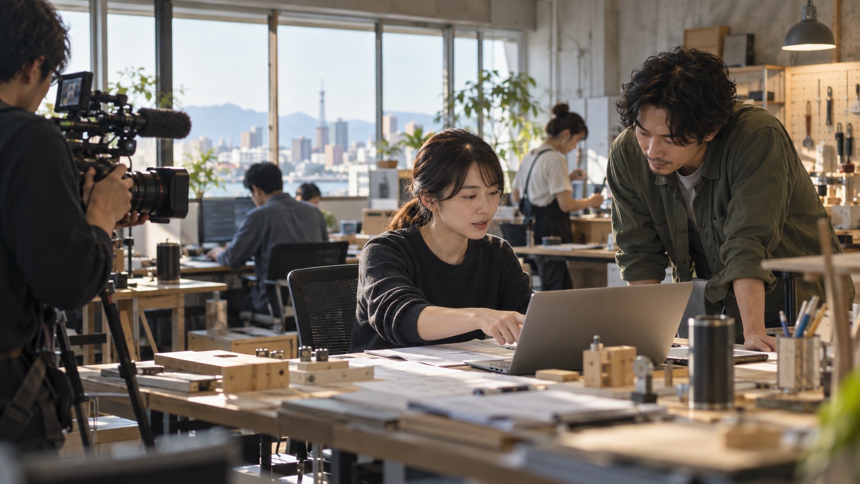 社員の自然な仕事風景を採用動画として撮影する制作チーム